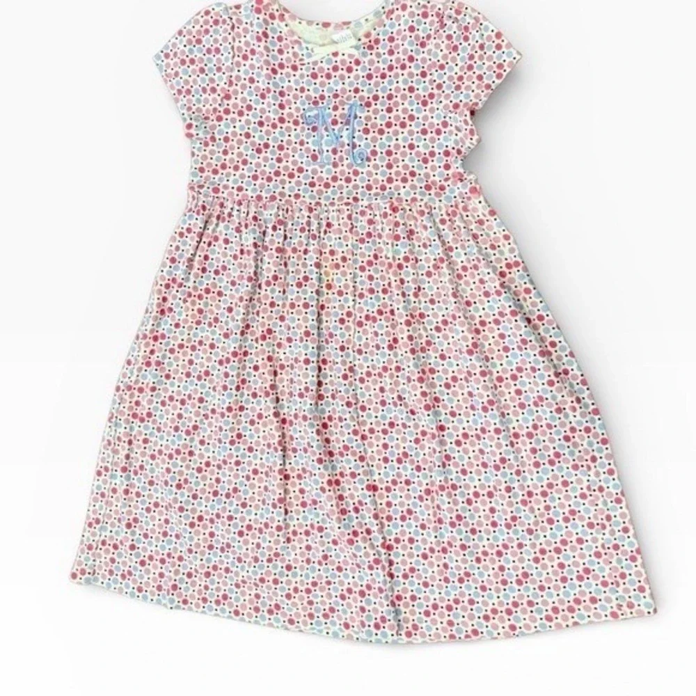 Gymboree‎ Girls Pink Blue Polka Dot Monogram Initial M Cotton Dress Size 10
